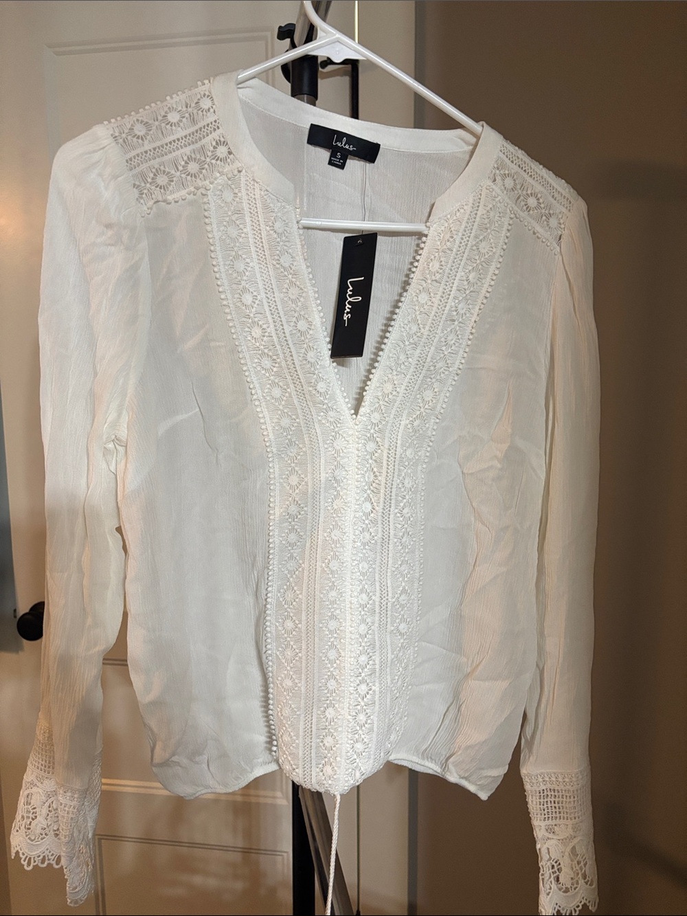 Lulu's Ivory Crochet-Trim Boho Peasant Blouse